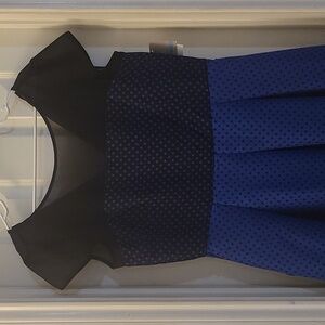 Black and blue polka dot dress